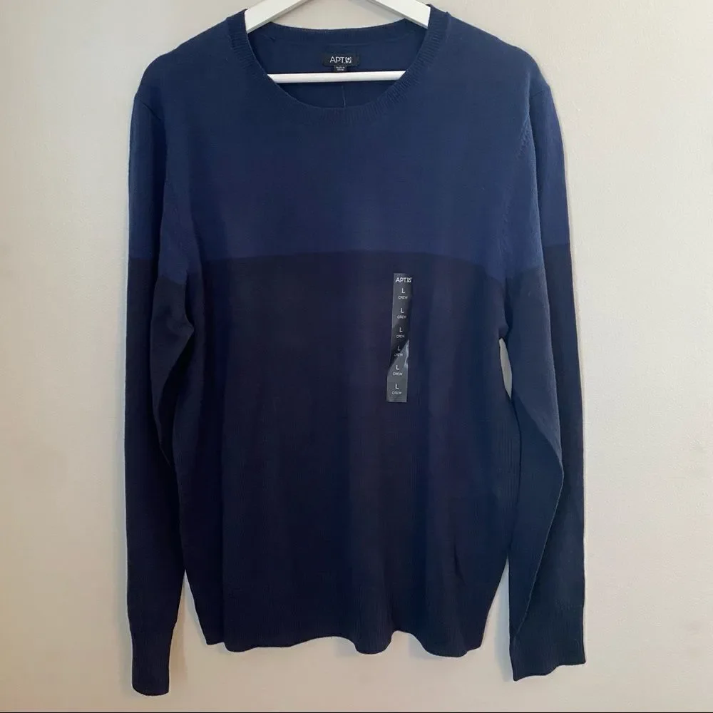 Apt. 9 Sweater Crewneck Long Sleeve Color Block Navy Blue Knit Wool Casual Comfy